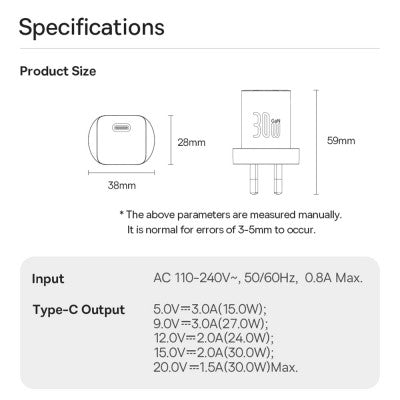 Baseus GaN5 Mini Fast Charger 1C 30W-Moon White